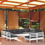 12-tlg. Garten-Lounge-Set mit Kissen Weiß Kiefer Massivholz