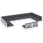 12-tlg. Garten-Lounge-Set mit Kissen Weiß Kiefer Massivholz