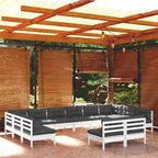 12-tlg. Garten-Lounge-Set mit Kissen Weiß Kiefer Massivholz