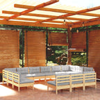 13-tlg. Garten-Lounge-Set mit Grauen Kissen Kiefer Massivholz
