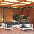 12-tlg. Garten-Lounge-Set mit Kissen Weiß Kiefer Massivholz