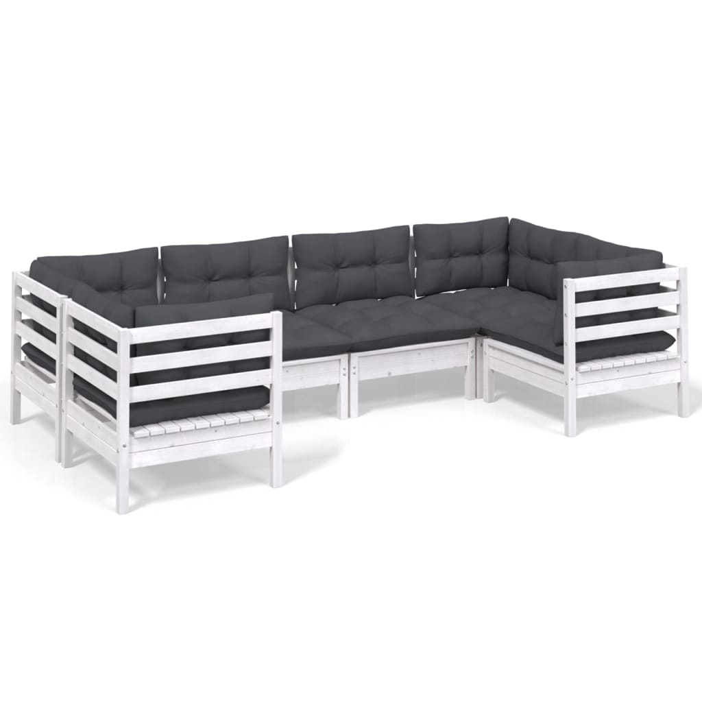 6-tlg. Garten-Lounge-Set mit Kissen Weiß Kiefernholz