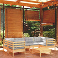 7-tlg. Garten-Lounge-Set mit Grauen Kissen Kiefernholz