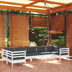 7-tlg. Garten-Lounge-Set mit Kissen Weiß Kiefernholz