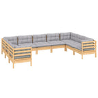 9-tlg. Garten-Lounge-Set mit Grauen Kissen Kiefernholz