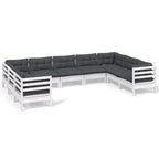 9-tlg. Garten-Lounge-Set mit Kissen Weiß Kiefernholz