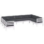 9-tlg. Garten-Lounge-Set mit Kissen Weiß Kiefernholz