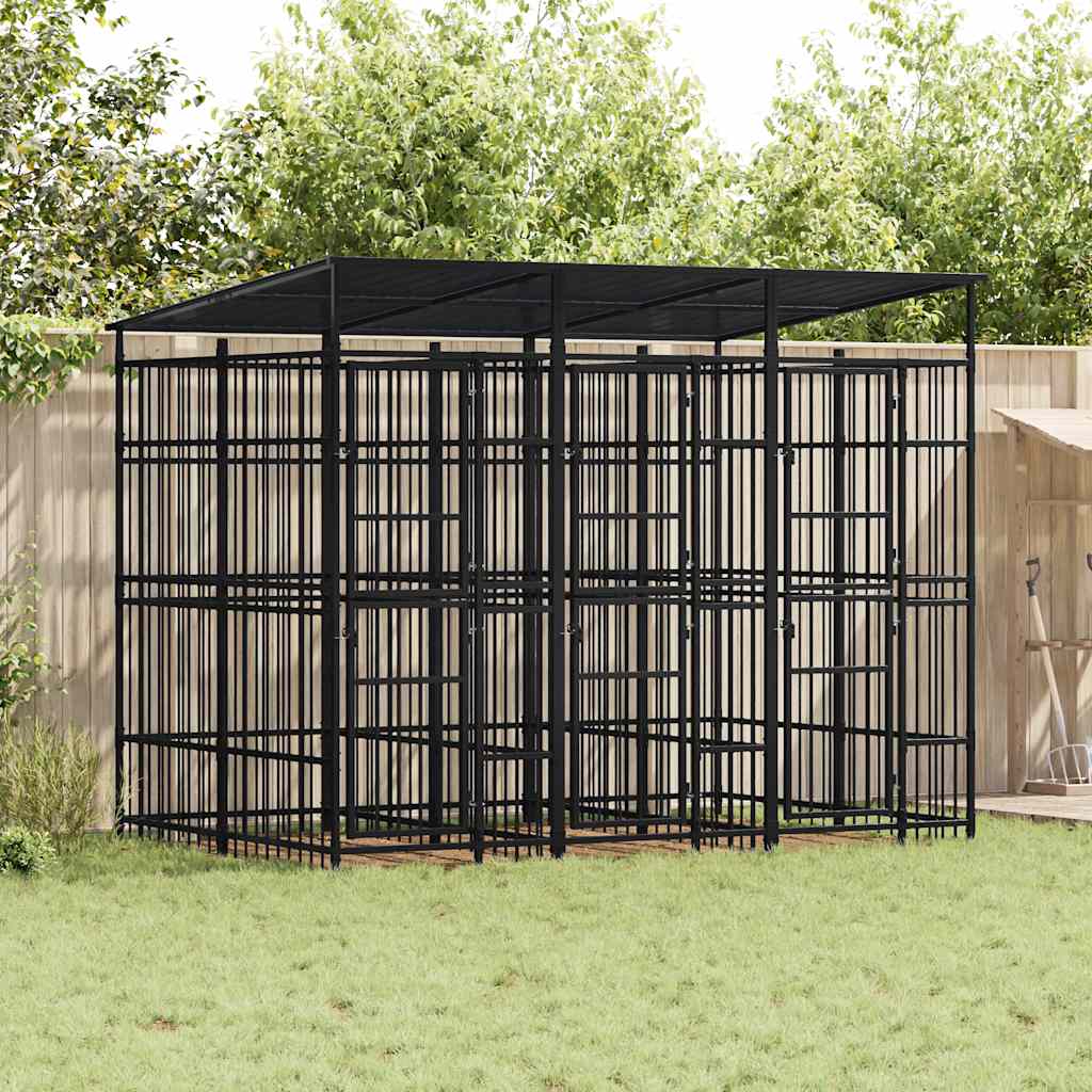 Outdoor-Hundezwinger mit Dach Stahl 5,53 m²