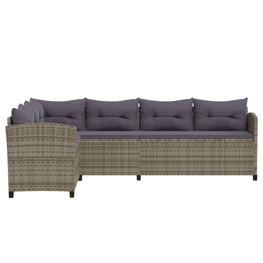 6-tlg. Garten-Lounge-Set mit Kissen Poly Rattan Grau