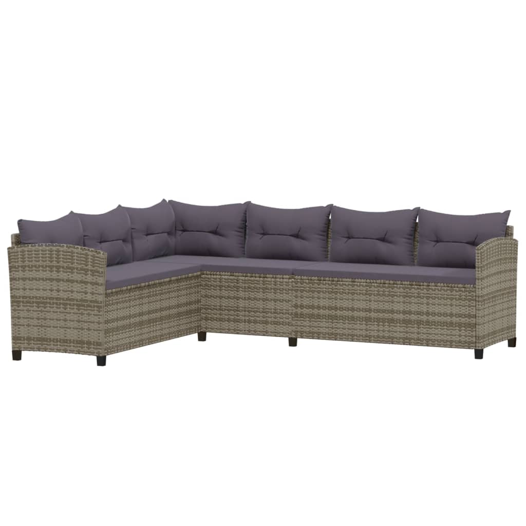 6-tlg. Garten-Lounge-Set mit Kissen Poly Rattan Grau