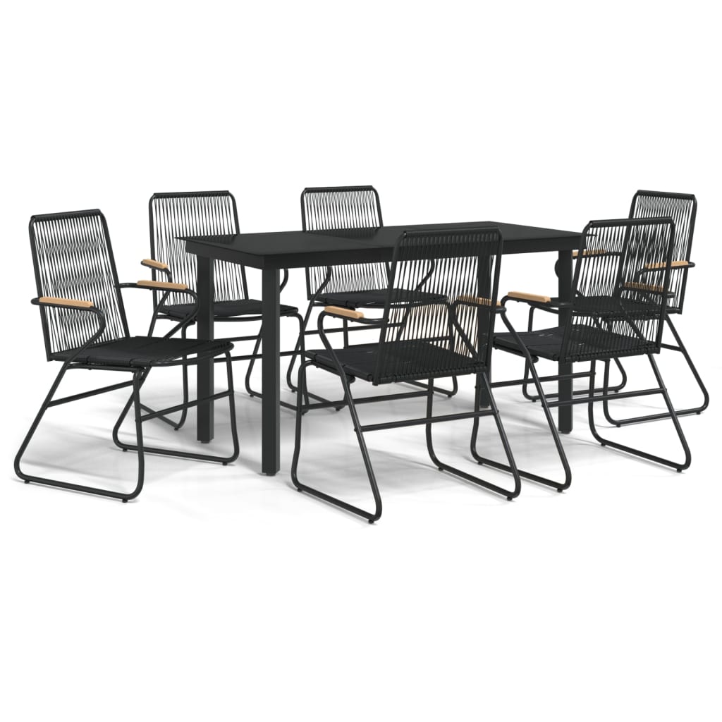 7-tlg. Garten-Essgruppe Schwarz PVC-Rattan
