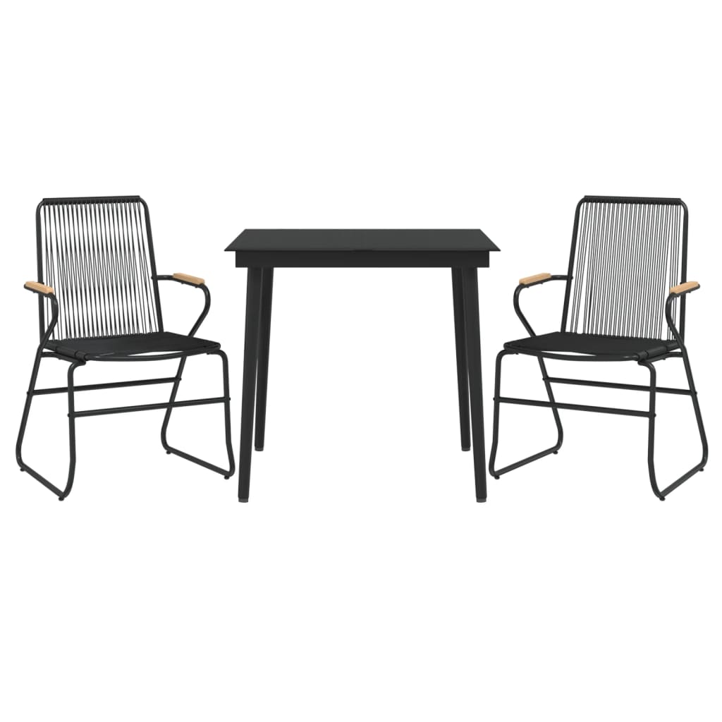 3-tlg. Garten-Essgruppe Schwarz PVC Rattan