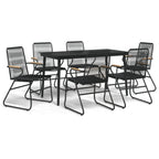 7-tlg. Garten-Essgruppe Schwarz PVC-Rattan