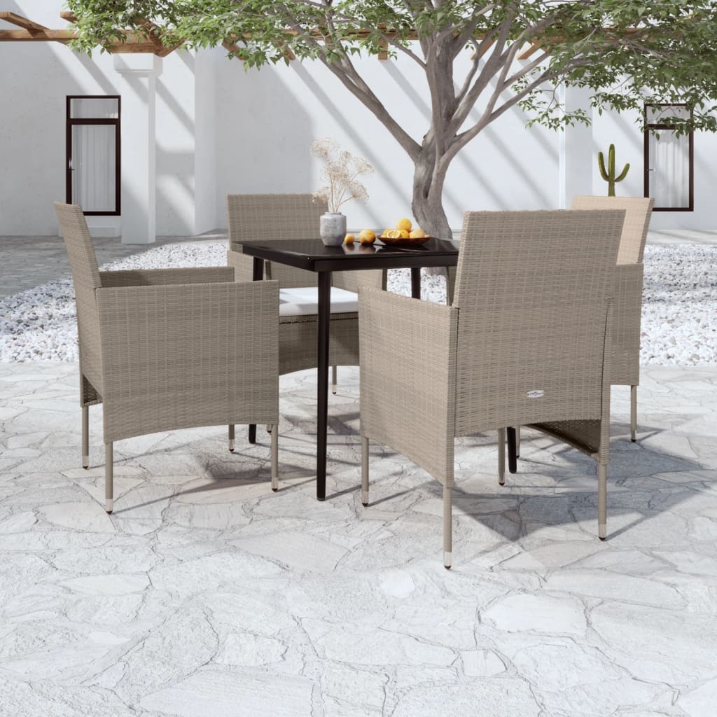 5-tlg. Garten-Essgruppe mit Kissen Beige und Schwarz