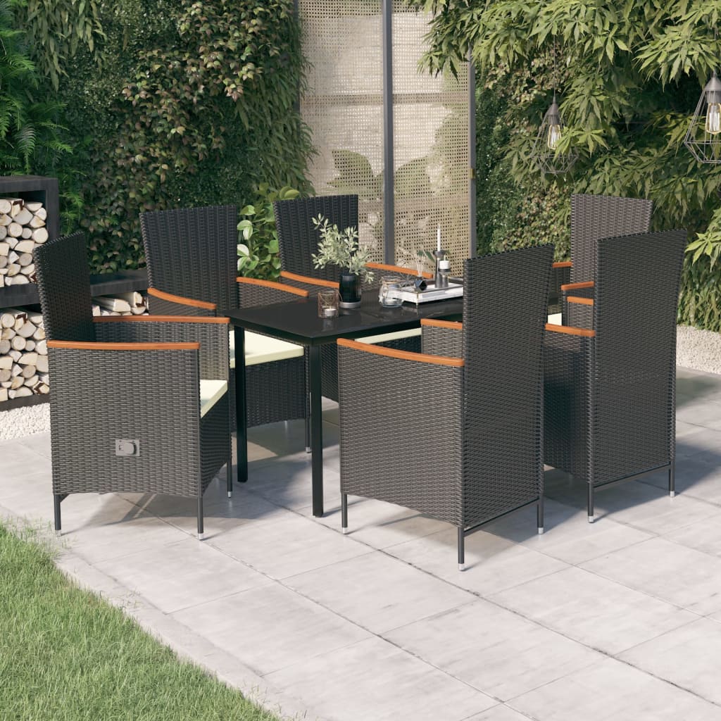 7-tlg. Garten-Essgruppe mit Kissen Schwarz