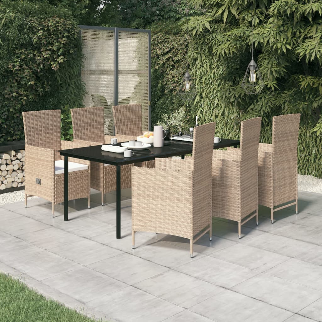7-tlg. Garten-Essgruppe mit Auflagen Beige
