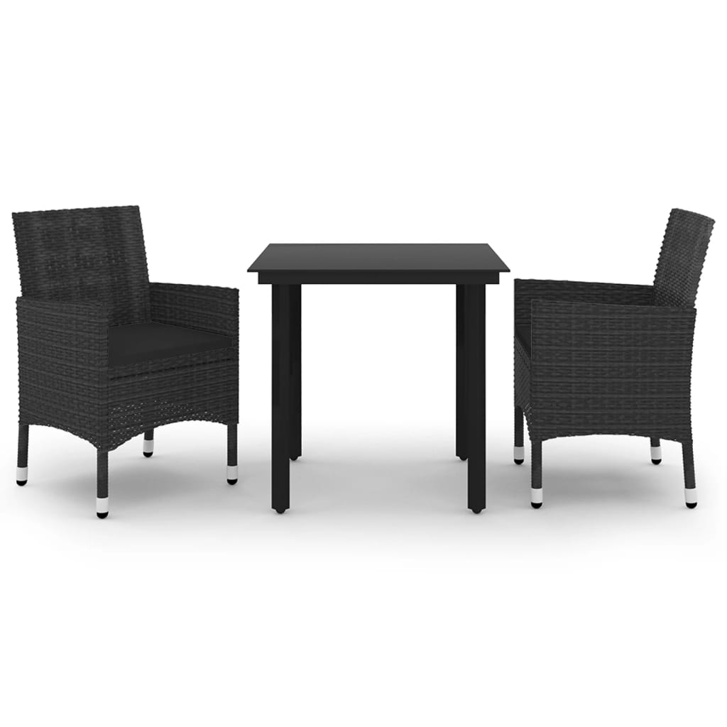 3-tlg. Garten-Essgruppe mit Auflagen Poly Rattan und Glas