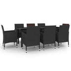9-tlg. Garten-Essgruppe mit Auflagen Poly Rattan und Glas