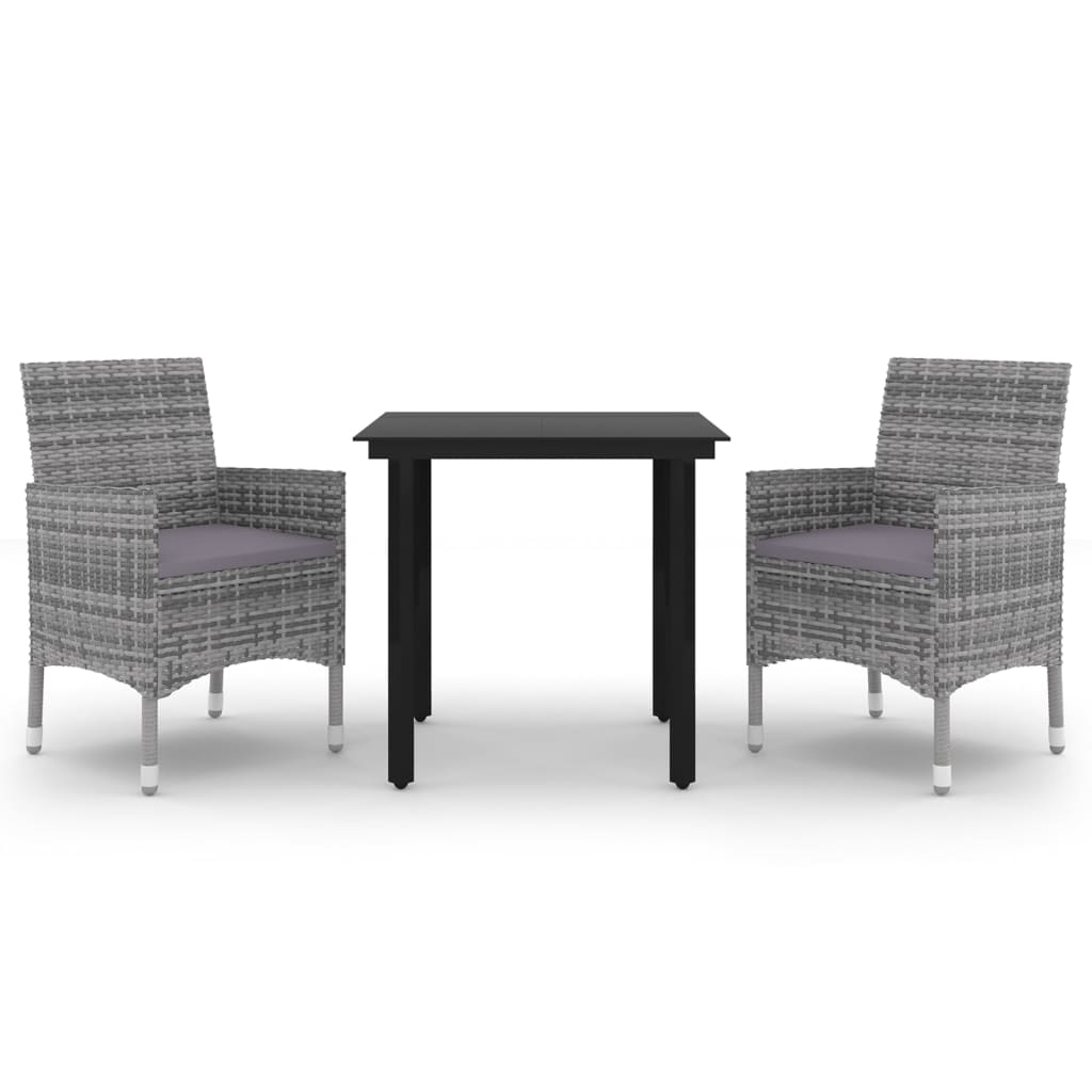 3-tlg. Garten-Essgruppe mit Auflagen Poly Rattan und Glas