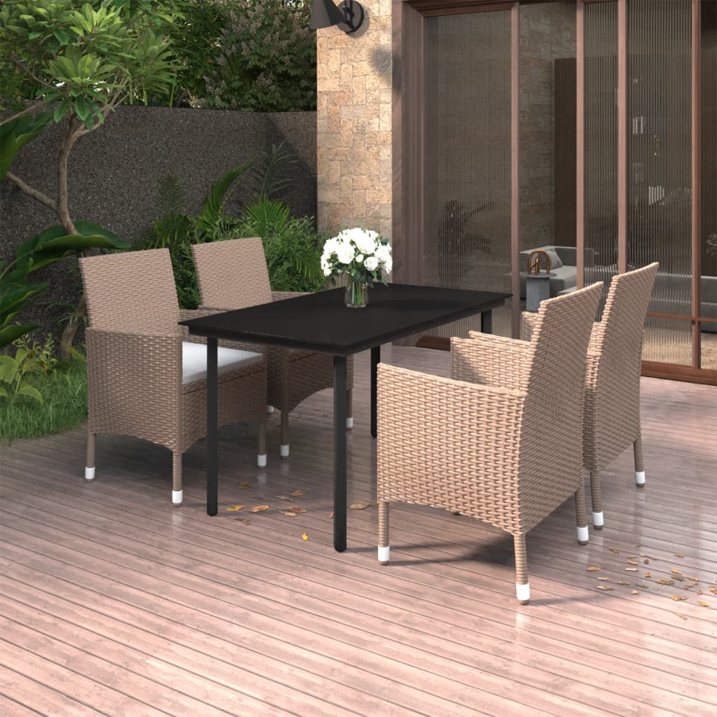 5-tlg. Garten-Essgruppe mit Auflagen Poly Rattan und Glas