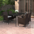 5-tlg. Garten-Essgruppe mit Auflagen Poly Rattan und Glas