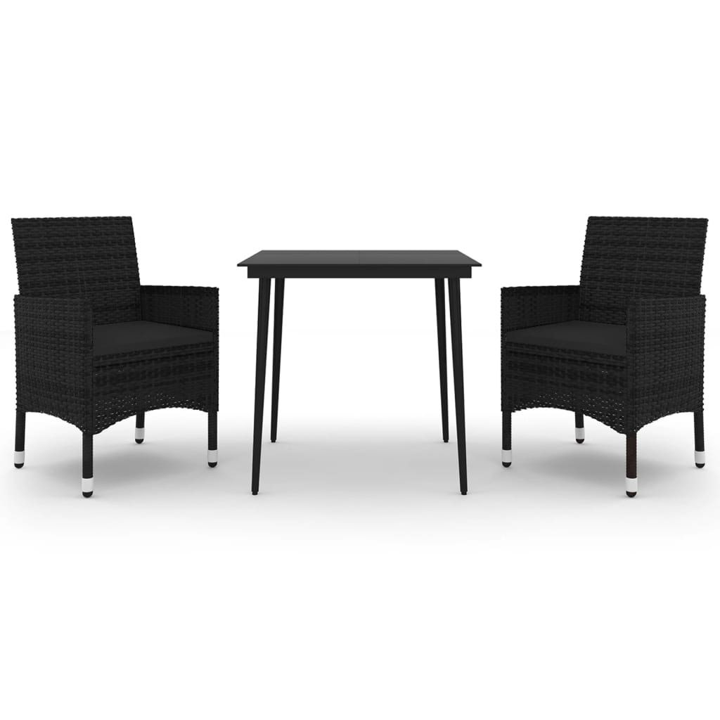 3-tlg. Garten-Essgruppe mit Auflagen Poly Rattan und Glas
