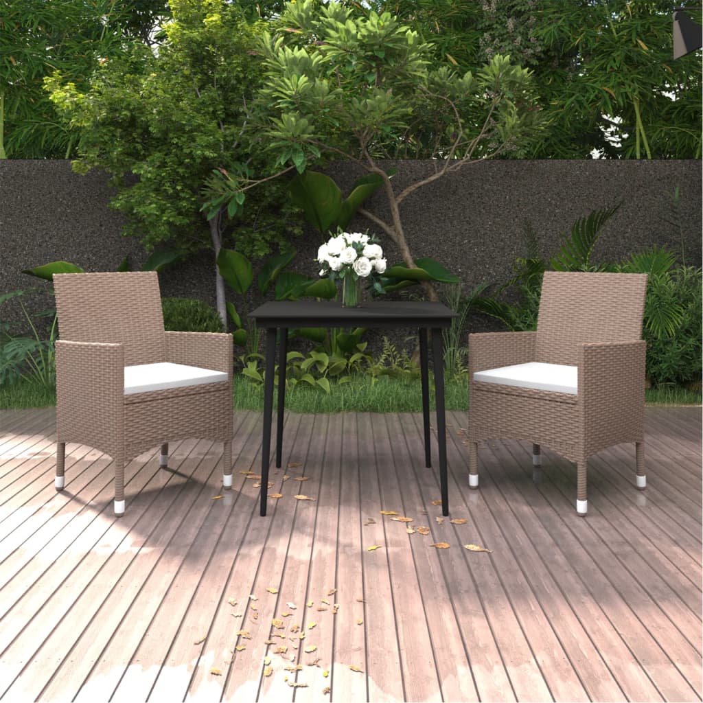 3-tlg. Garten-Essgruppe mit Auflagen Poly Rattan und Glas