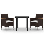 3-tlg. Garten-Essgruppe mit Auflagen Poly Rattan und Glas