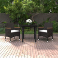 3-tlg. Garten-Essgruppe mit Auflagen Poly Rattan und Glas