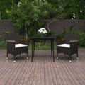 3-tlg. Garten-Essgruppe mit Auflagen Poly Rattan und Glas