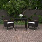 3-tlg. Garten-Essgruppe mit Auflagen Poly Rattan und Glas