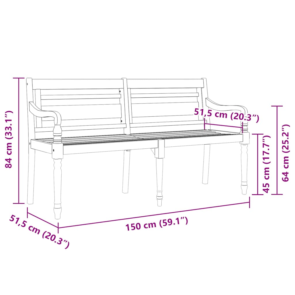 Batavia-Bank mit Taupe Kissen 150 cm Massivholz Teak