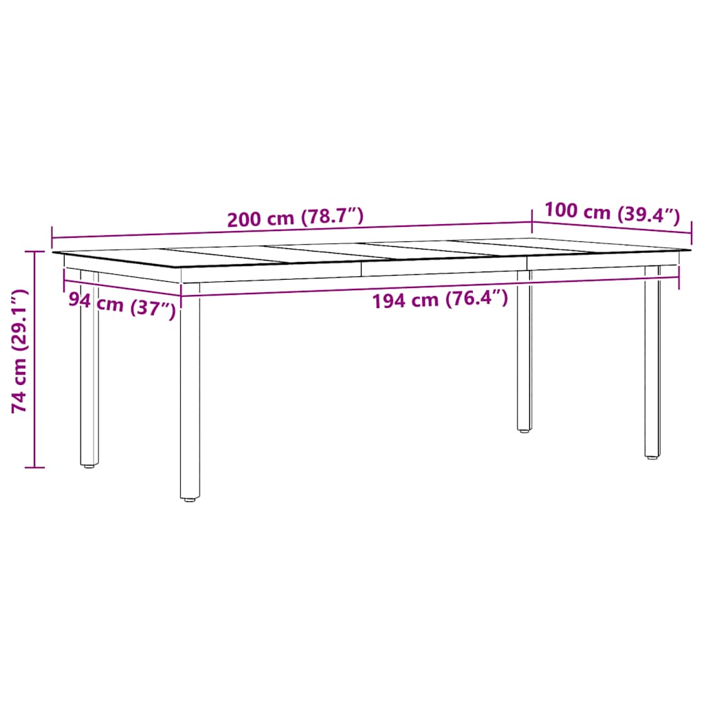 Garten-Esstisch Schwarz 200x100x74 cm Stahl und Glas