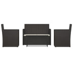 4-tlg. Garten-Lounge-Set mit Kissen Poly Rattan Schwarz