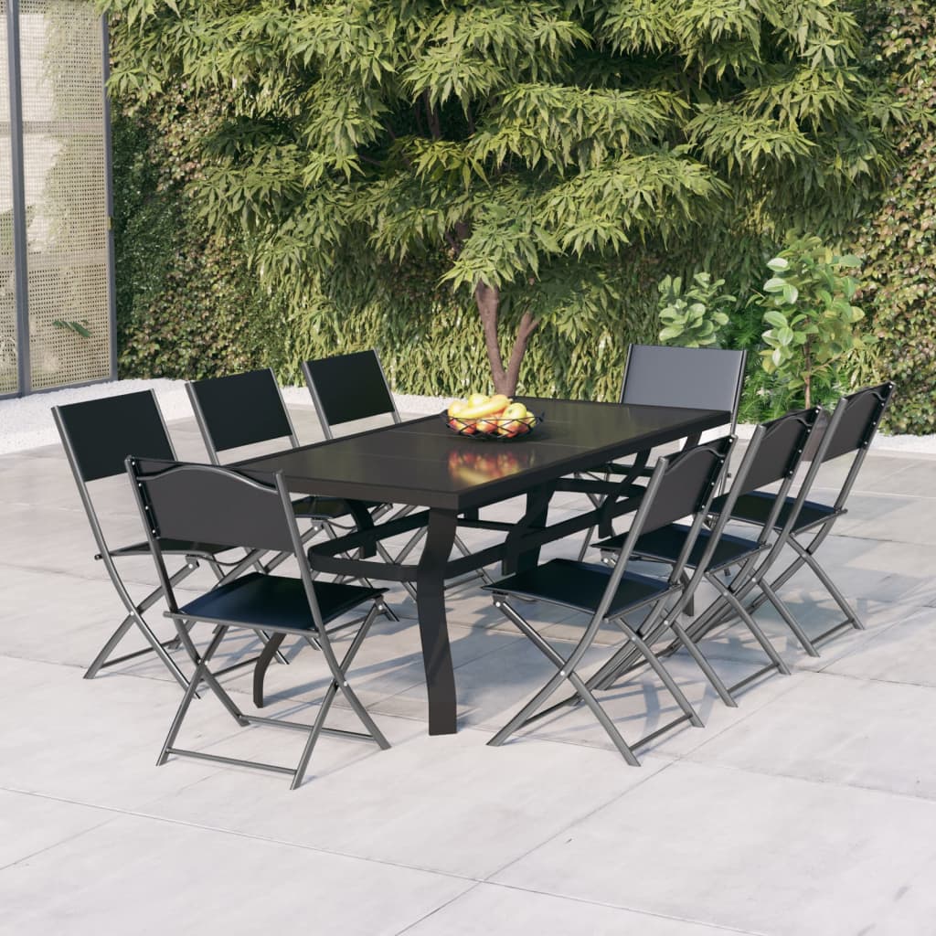 9-tlg. Garten-Essgruppe Grau und Schwarz