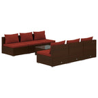 7-tlg. Garten-Lounge-Set mit Kissen Poly Rattan Braun