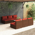 7-tlg. Garten-Lounge-Set mit Kissen Poly Rattan Braun