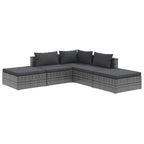 5-tlg. Garten-Lounge-Set mit Kissen Poly Rattan Grau