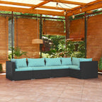 5-tlg. Garten-Lounge-Set mit Kissen Poly Rattan Schwarz