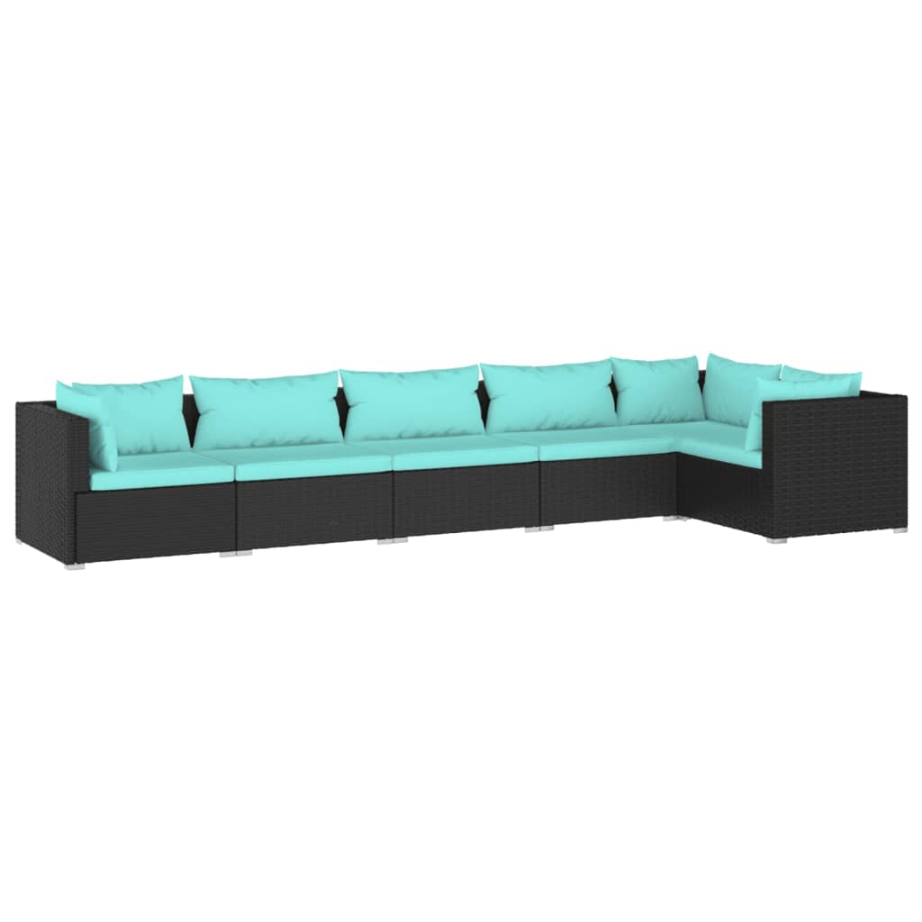 6-tlg. Garten-Lounge-Set mit Kissen Poly Rattan Schwarz