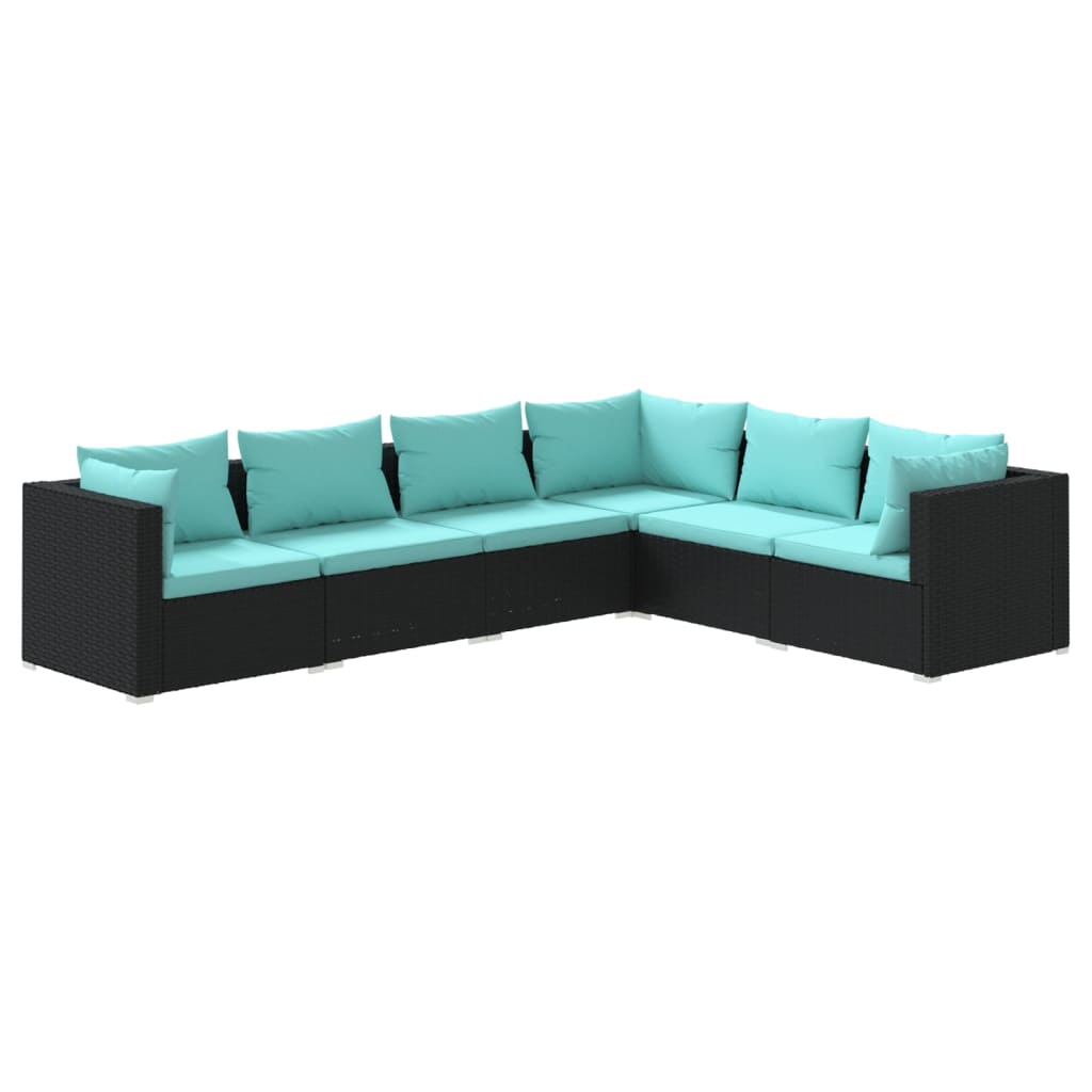 6-tlg. Garten-Lounge-Set mit Kissen Poly Rattan Schwarz