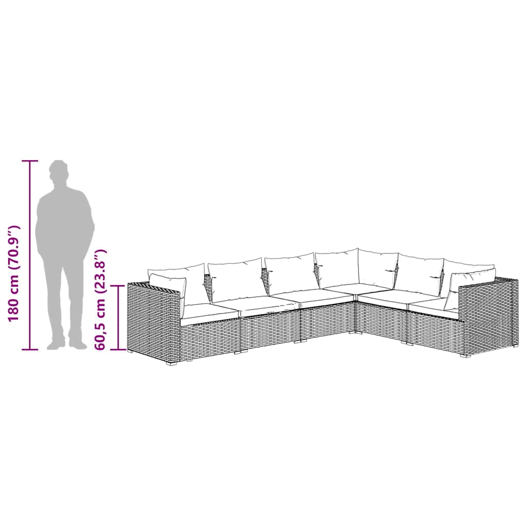 6-tlg. Garten-Lounge-Set mit Kissen Poly Rattan Grau