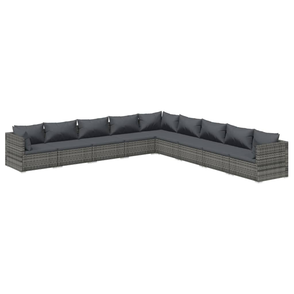 9-tlg. Garten-Lounge-Set mit Kissen Poly Rattan Grau