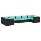 7-tlg. Garten-Lounge-Set mit Kissen Poly Rattan Schwarz