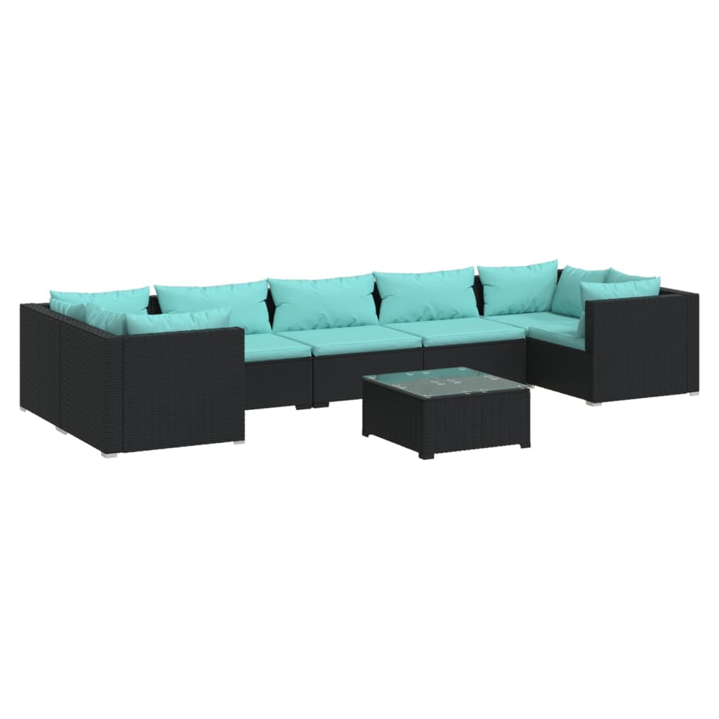 8-tlg. Garten-Lounge-Set mit Kissen Poly Rattan Schwarz