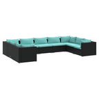 9-tlg. Garten-Lounge-Set mit Kissen Poly Rattan Schwarz