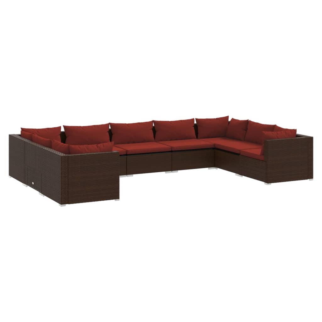 9-tlg. Garten-Lounge-Set mit Kissen Poly Rattan Braun