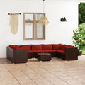 10-tlg. Garten-Lounge-Set mit Kissen Poly Rattan Braun