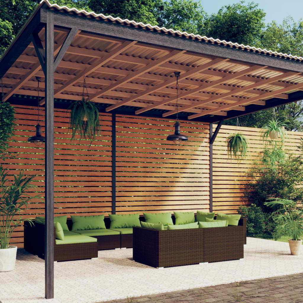 9-tlg. Garten-Lounge-Set mit Kissen Braun Poly Rattan