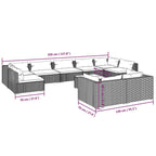 10-tlg. Garten-Lounge-Set mit Kissen Schwarz Poly Rattan